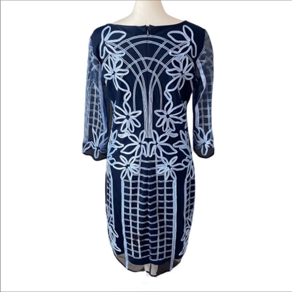 BELLE BADGLEY MISCHKA Women's Blue Sheath Dress with Baby blue Applique Size 8 - Picture 12 of 15